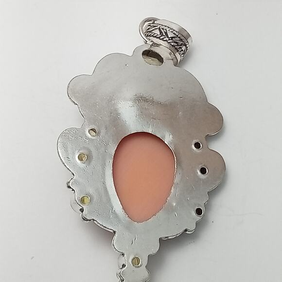 Sterling Silver Bali Goddess Pendant with Pink Carved Face and Citrine Gems - Picture 4 of 9